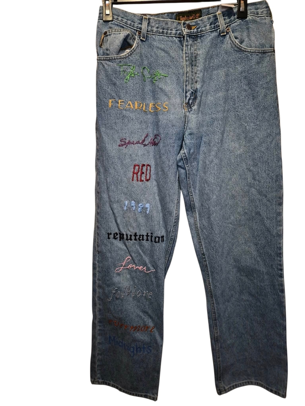 Timberland Light Blue Straight Jeans with Multi-Color Embroidery